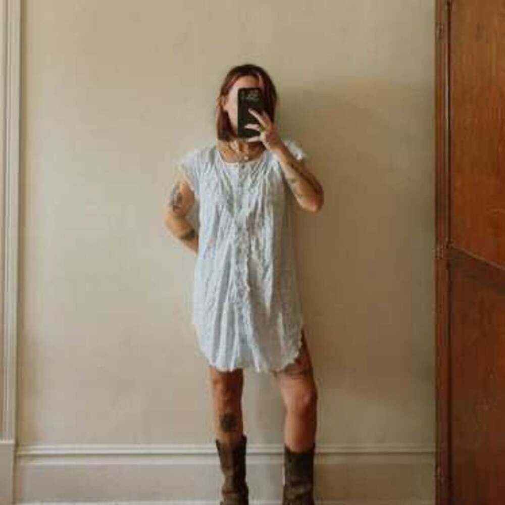 Vintage Anthropologie Holding Horses White Eyelet Floral Button Up Cotton Dress